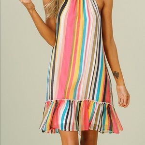 Tropical Striped Halter Neck Dress